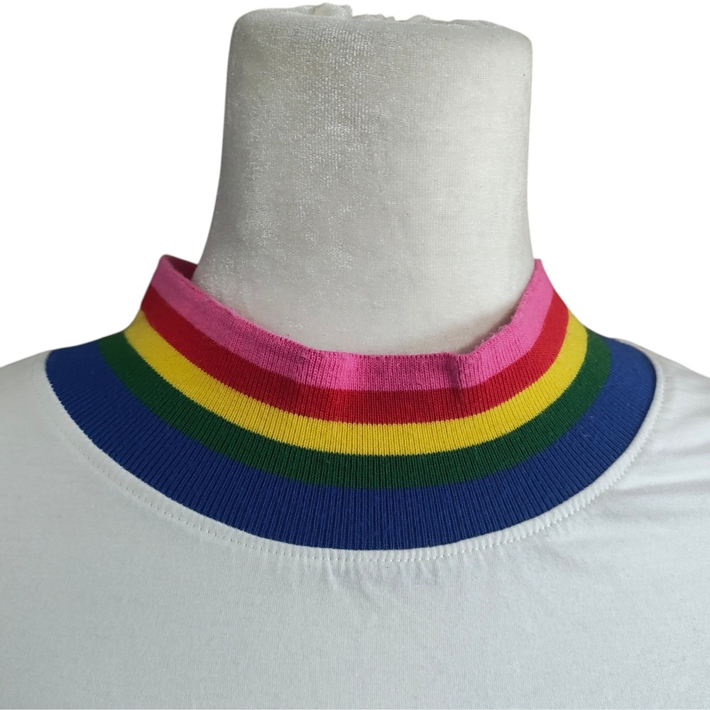Mira Mikati Forever Or Never Rainbow Mock Neck Glitter Graphic Tee Shirt White 6 - Picture 5 of 8